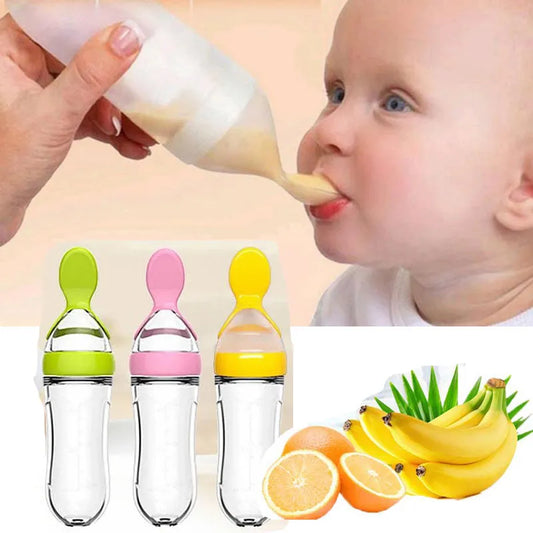 Useful and safe Silicone Baby Bottle with Spoon.